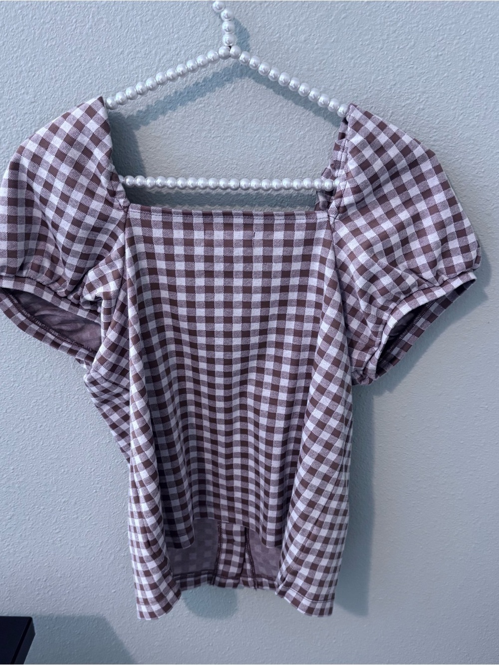 Madewell Brown and White Gingham Puff-Sleeve Button-Front Top - Picture 3 of 3